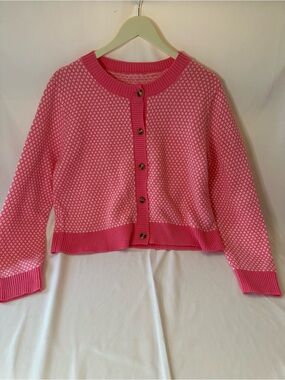 SHEIN Hot Pink Patterned Button-Up Cropped Cardigan